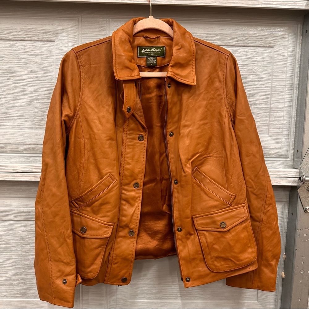 Eddie Bauer Genuine Lamb Leather Jacket Women’s Size M Brown Zipper/Buttons. - Picture 3 of 14